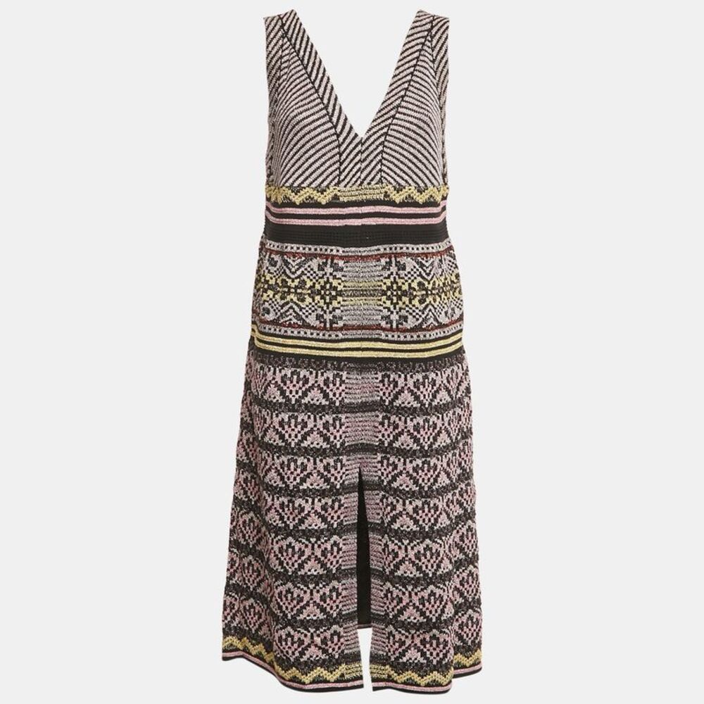M Missoni Black/pink Patterned Lurex Knit V-Neck Midi Dress S